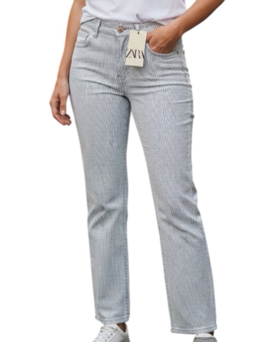 **NWT** Zara Blue Stripe Straight Leg Jeans